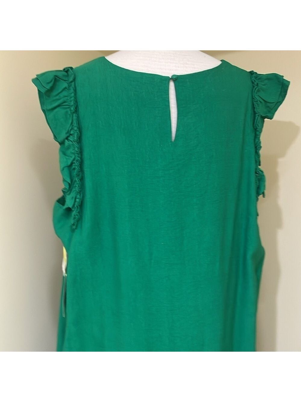CeCe Green Solid Round Neck Shift Dress Ruffle Flutter Sleeves Knee 18W 7431916 - Picture 5 of 7
